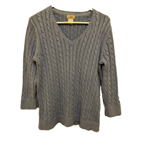 L.L. Bean Cable Knit Sweater Women's Size Large Periwinkle Blue 100% Cotton - Picture 2 of 10